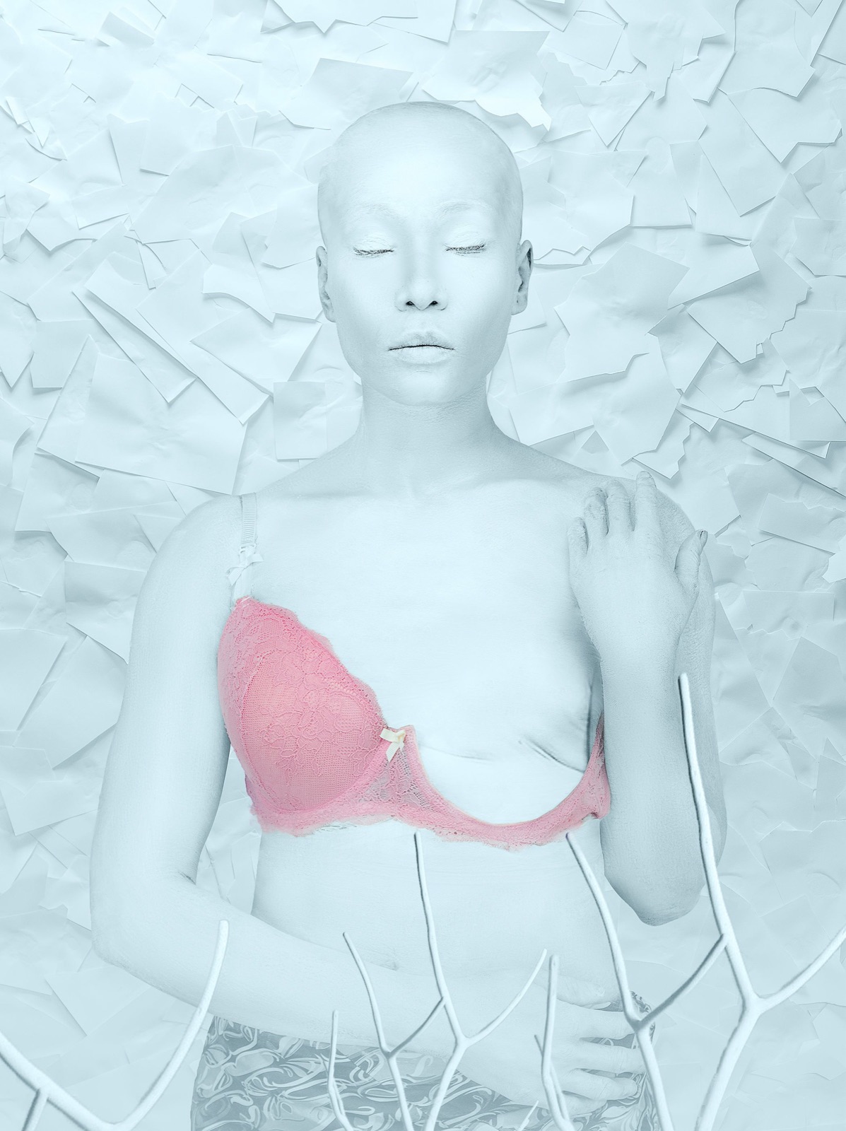 Artistic portrait evoking strength and hope through breast cancer recovery